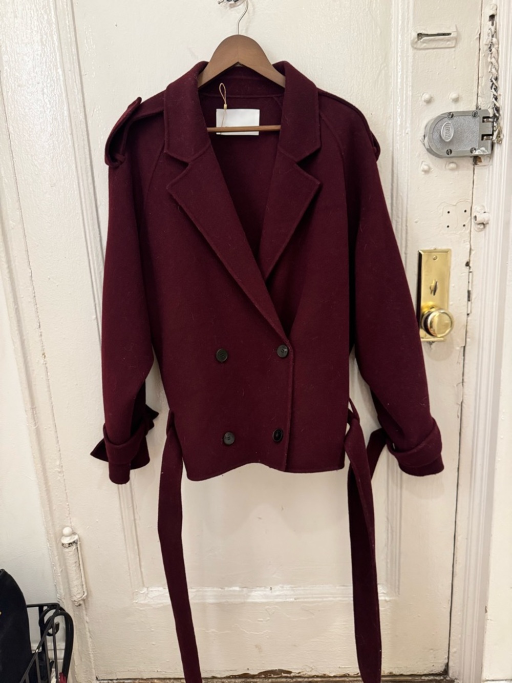 The Frankie Shop Burgundy Double-Breasted Pea Coat